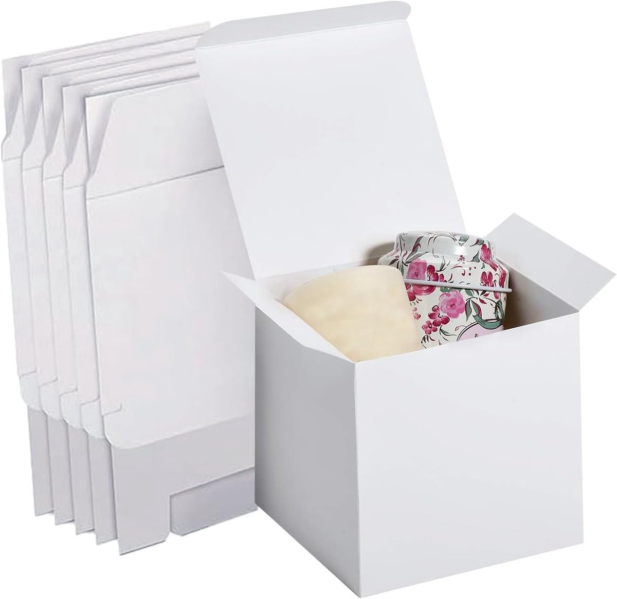 15 Stuks Witte Vierkante Geschenkverpakkingen van Kraftpapier, Opvouwbare Geschenkdozen 5x5x5 cm voor Feest en Verjaardagsfeestje