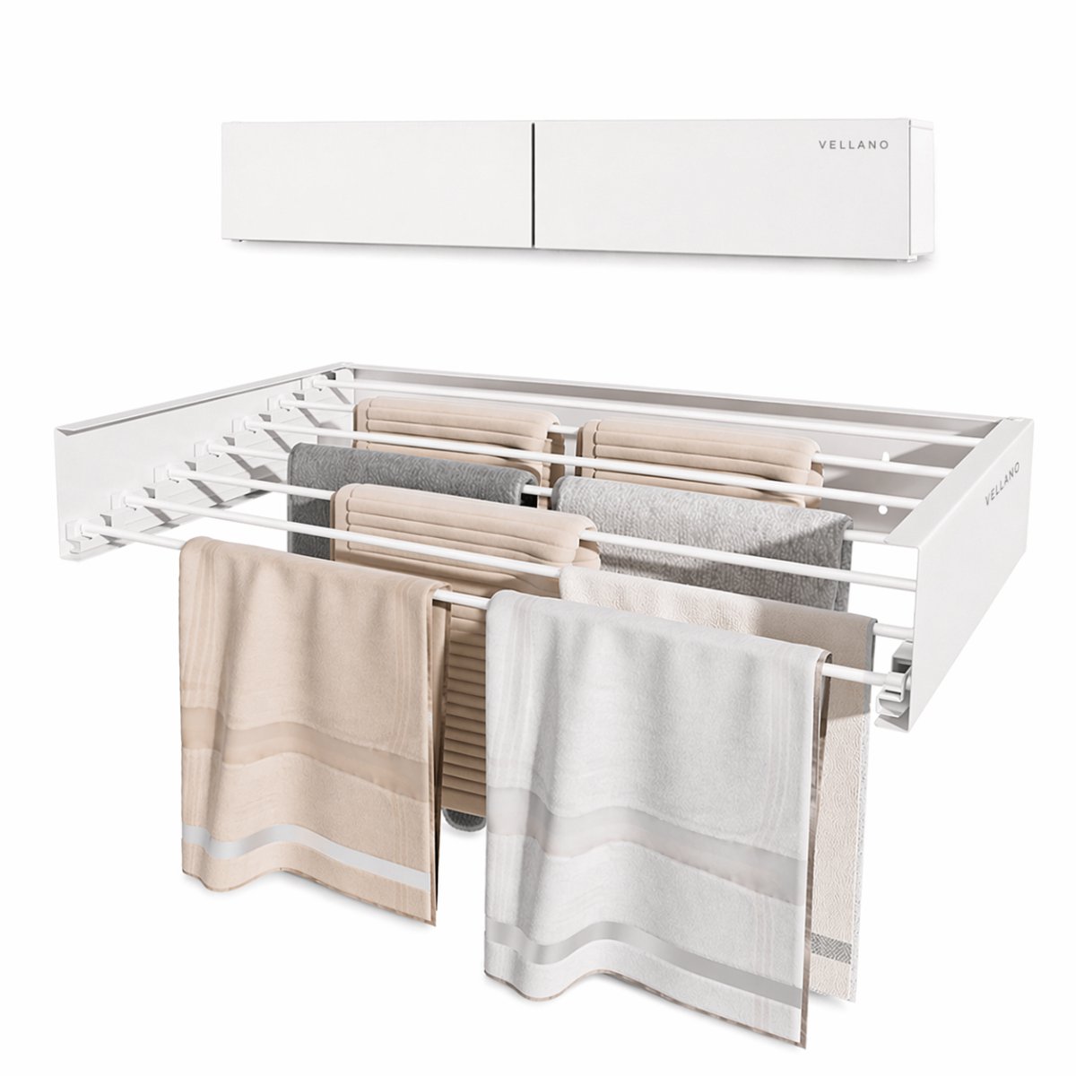 Vellano Wanddroogrek Inklapbaar – Premium Wasrek Muur 80 cm – 4 m Drooglengte – Stevig & Ruimtebesparend – Incl. Boormal & Bevestigingsset – wit