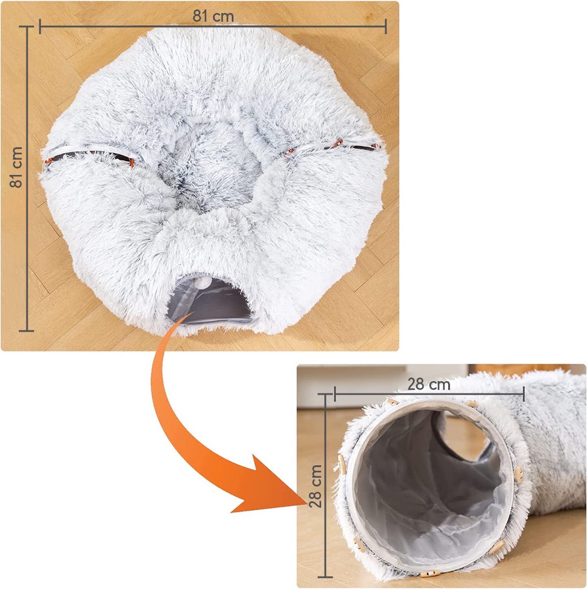 Kattentunnel - Kattenbed - kattenmand - Pluche Kattentunnel - Grijs Kattenhuis - Kattentunnel - Opvouwbare Kattengrot – foto 2