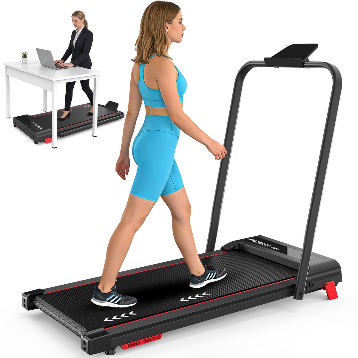 MettleMatic Opklapbaar Loopband Walking Pad Elektrische Loopband voor Thuis met Helling 4% - 1-10km/h - 110kg Draagvermogen