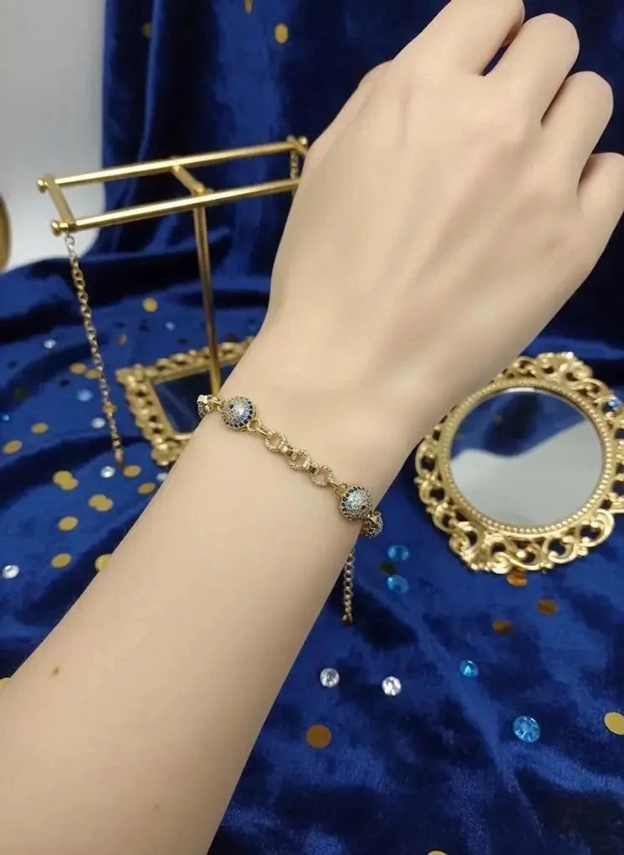 Dorvina 14K Verguld Verkleurt Niet VIP Staal Sieraad Goudkleurig Zirkonia Boze Oog Boncuklu Dames Armband