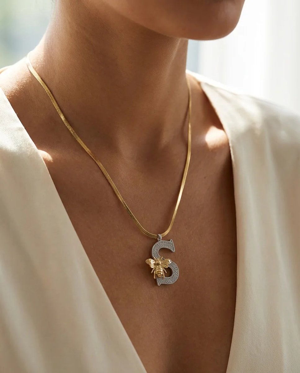 Dorvina 316L Roestvrij Staal Gekleurde Zirkonia Letter S Ketting Goudkleurig Dames Hypoallergeen Ketting