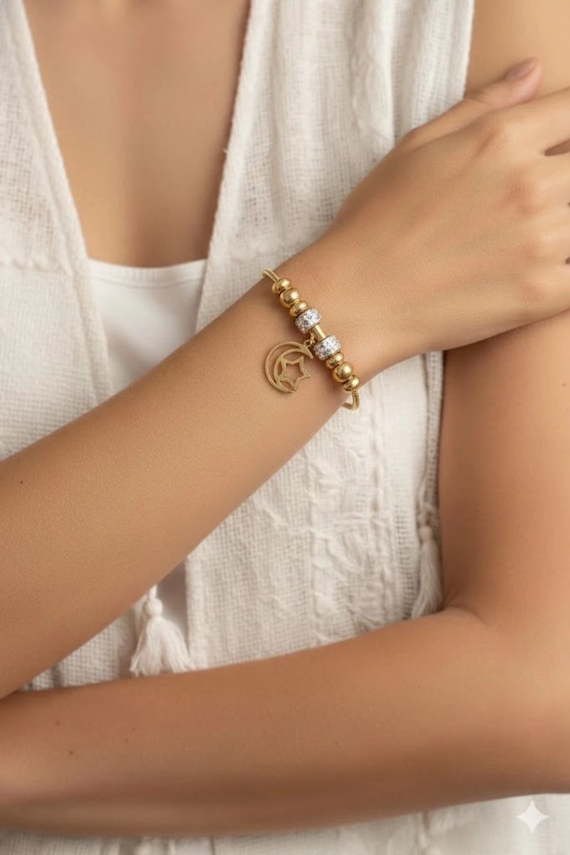 Dorvina 316L Staal Maan Ster Figur Dames Armband Goudkleurig Tup Ketting