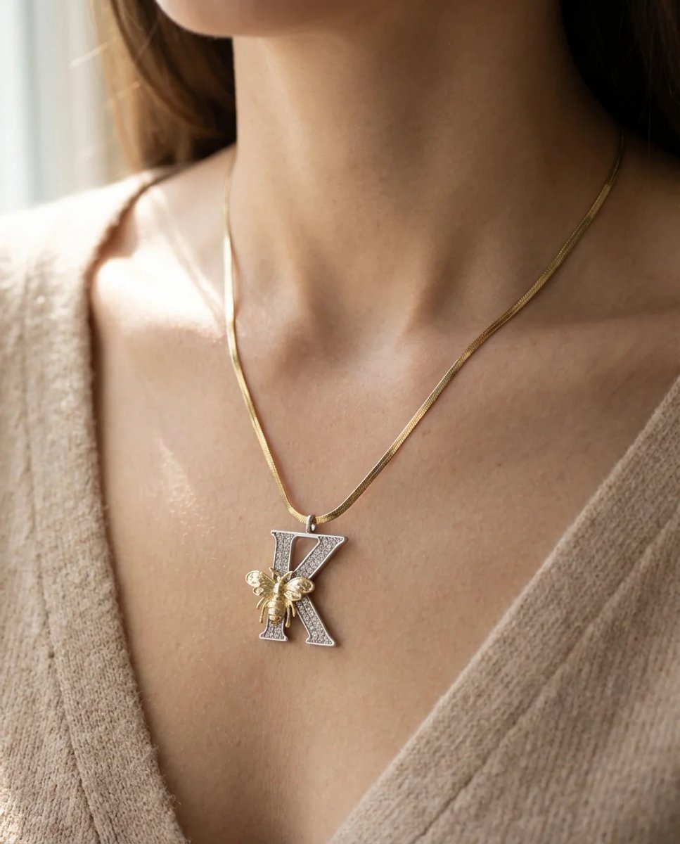 Dorvina 316L Roestvrij Staal Gekleurde Zirkonia Letter K Ketting Goudkleurig Dames Hypoallergeen Ketting