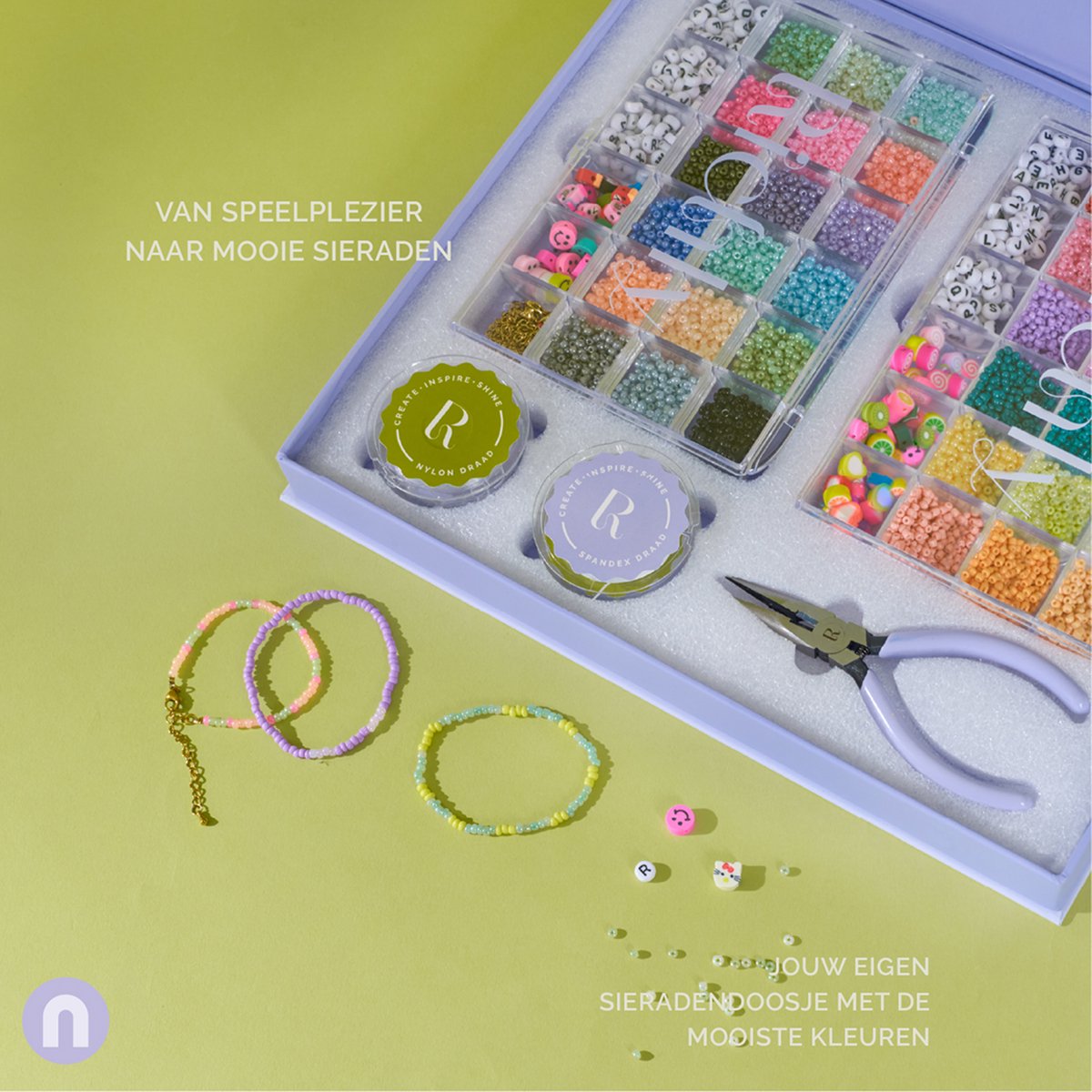 Richly® Kralen set Creative Duo - Armbandjes maken meisjes - 9000+ kralen - gratis E-BOOK - Complete set & Premium verpakking - Sieraden Maken Volwassenen - Letterkralen - Kralen ketting - Bedels & Gouden RVS-accessoires - Knutselen meisjes — afbeelding 5