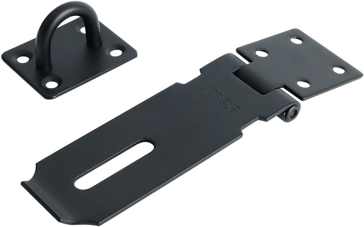 RVS Deurslot Hasp 105mm met Schroeven voor Deuren, Kasten, Lades en Dozen - Mat Zwart Afwerking, Veilig en Duurzaam