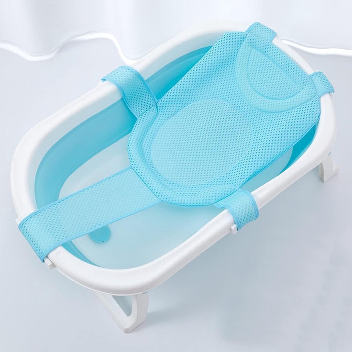 Verstelbare en Antislip Baby Badmat met Veiligheidsgordel, Ideaal voor Pasgeborenen en Peuters, Blauw