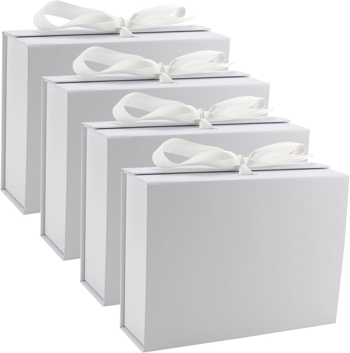 Set van 4 Luxe Witte Cadeauboxen met Deksel - Vouwbare Geschenkdozen voor Verjaardag, Bruiloft en Feestjes, 23 x 17 x 7 cm