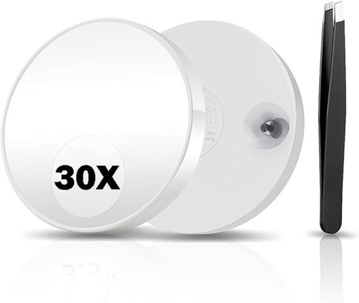 30X Vergrotende Make-up Spiegel met Zuignappen + RVS Pincet – Compact & Draagbaar – Wit
