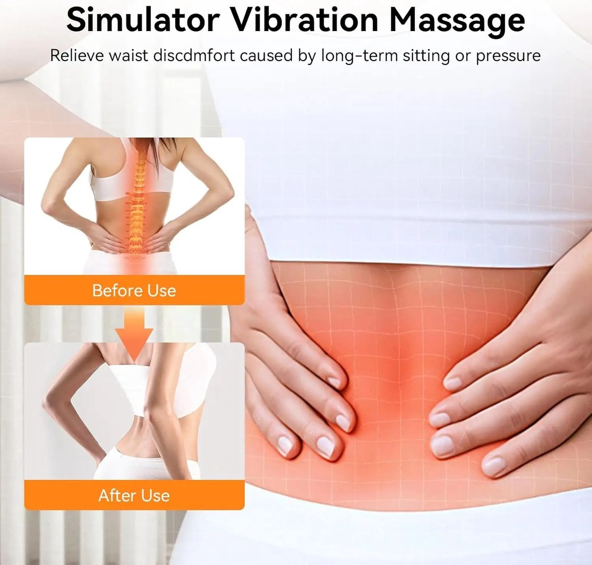 Ergonomische 3-in-1 rugmassager - Elektrische lendenmassage met warmte, vibratie, tractie en lendensteunkussen voor diepe rugmassage en ontspanning, geschikt voor bed en stoel. – foto 6