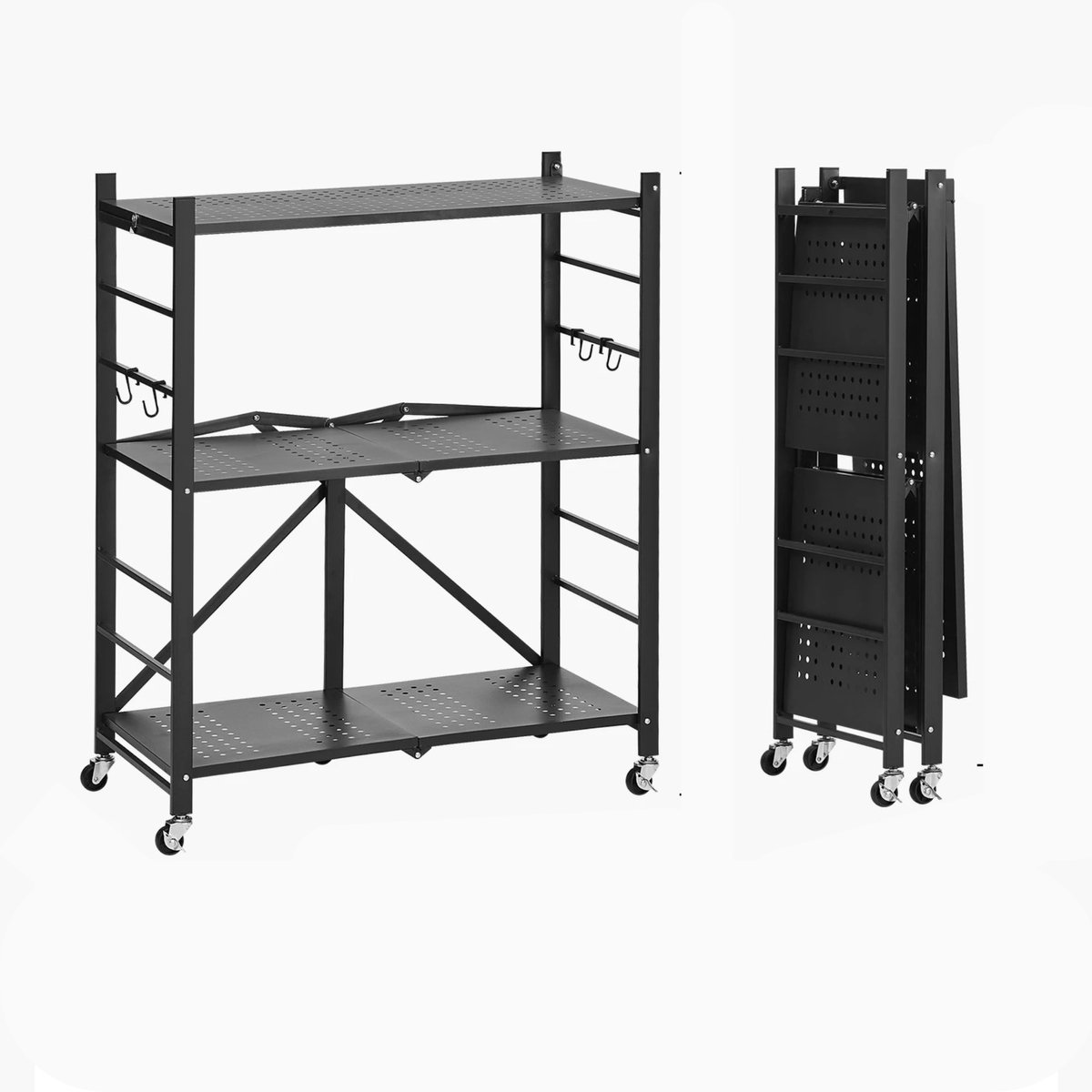 DailyDamaar kast - Organizer - Metalen kast - Opbergrek - Opvouwbaar - 3-laags - 33x71x92cm - Metaal - Met wielen - Zwart