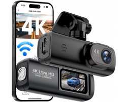 Dashcam - Dashcam voor auto - Dashcam 4K Voorzijde - Ultra HD - Mini Autocamera - APP Bediening - Ingebouwde Wi-Fi & G-sensor - 24-uurs Parkeermodus, Nachtzicht, WDR, Loopopname, Ondersteuning voor maximaal 256 GB