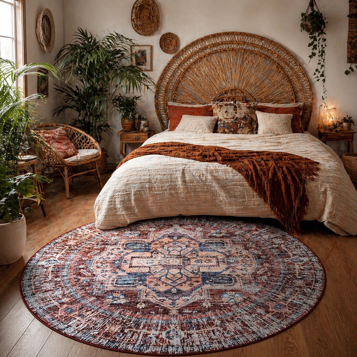 Lavandoux - Vloerkleed - Sefrou - Terracotta en Blauw - Rond - Ø160 cm