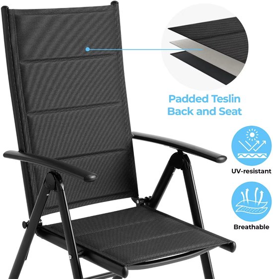 J&R Set van 2 tuinstoelen - Klapstoelen opvouwbaar - 7-Standen verstelbaar - Aluminium - Volledig Zwart — afbeelding 3