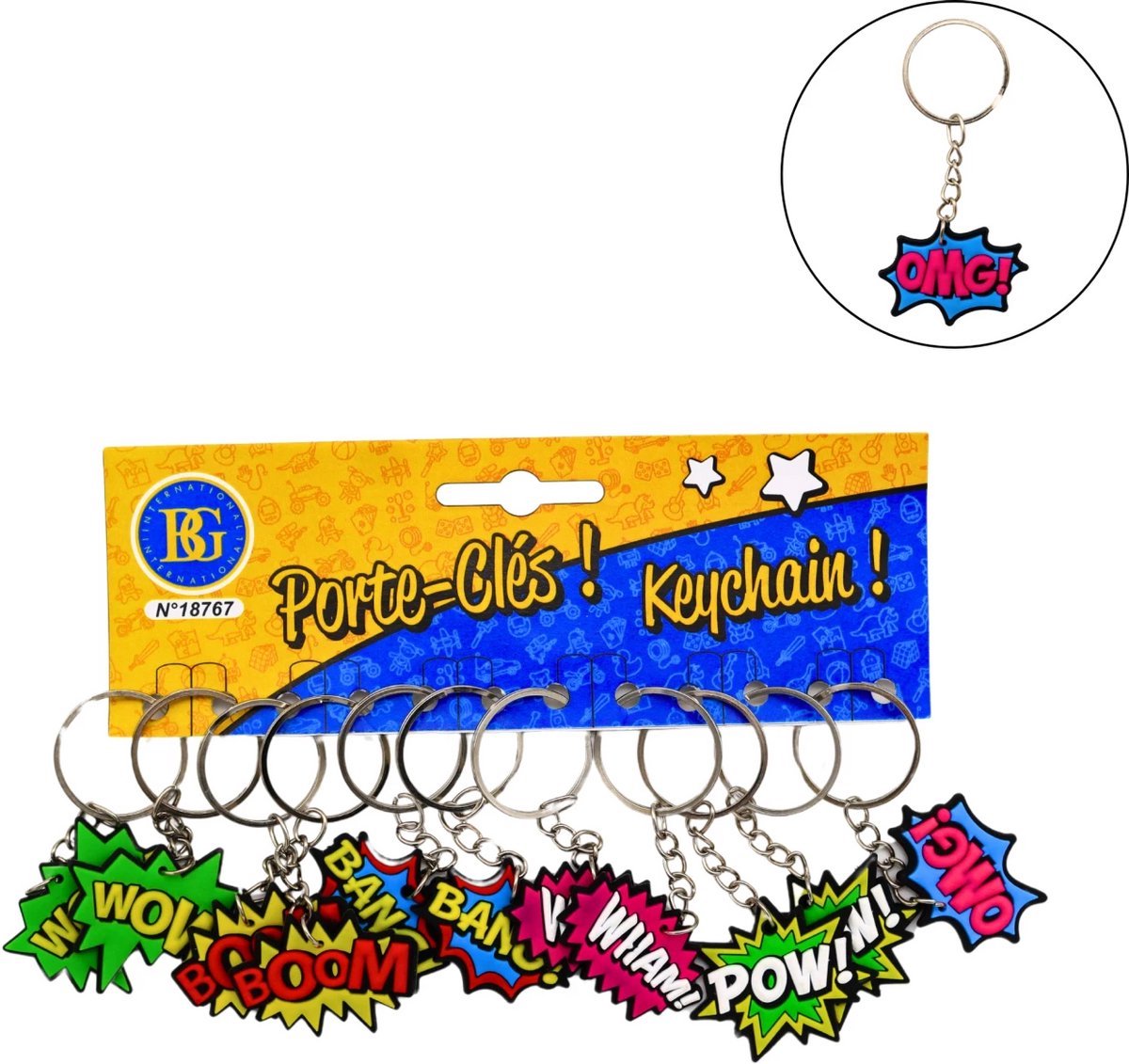 Sleutelhangers Stripballon – Set van 12 – Stoere Cartoon Tekst Balloons – Uitdeelcadeaus, Traktatie, Sleutelhanger Tekst