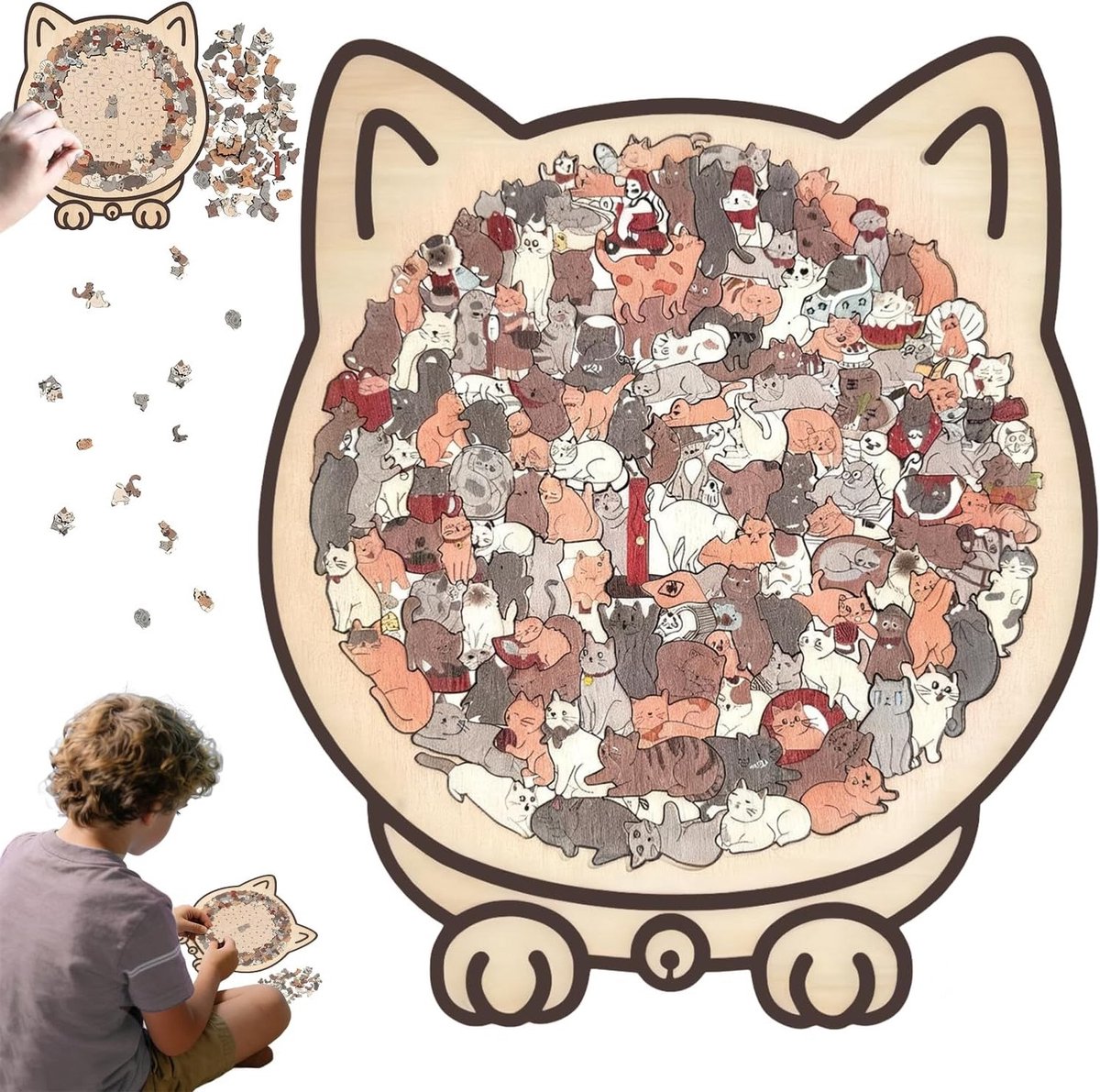Kleurrijke Houten Puzzel van een Kat, 135 Stukken, Creatieve Puzzel voor Kattenliefhebbers, Perfect Cadeau voor Dierenliefhebbers en Puzzel Fans