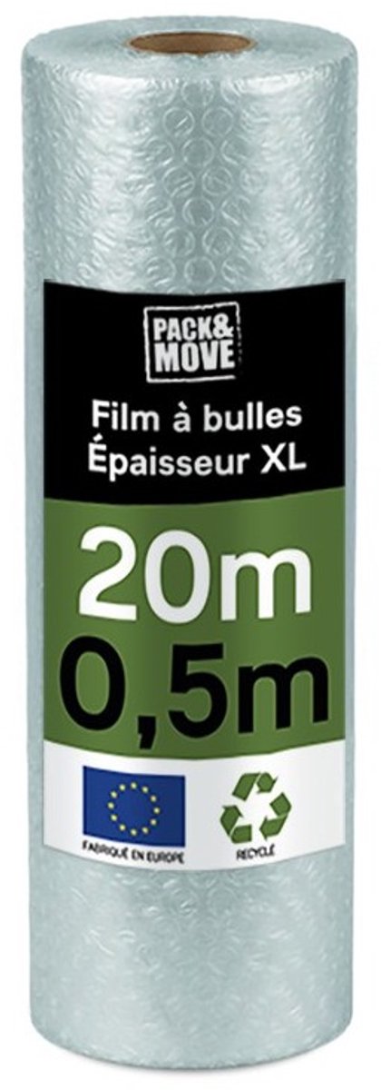 Pack and Move - Gerecyclede Noppenfolie - 0,50 x 20 m - Verhuizing, Verzending En Bescherming - Kwaliteitsfolie - 70% gerecycled