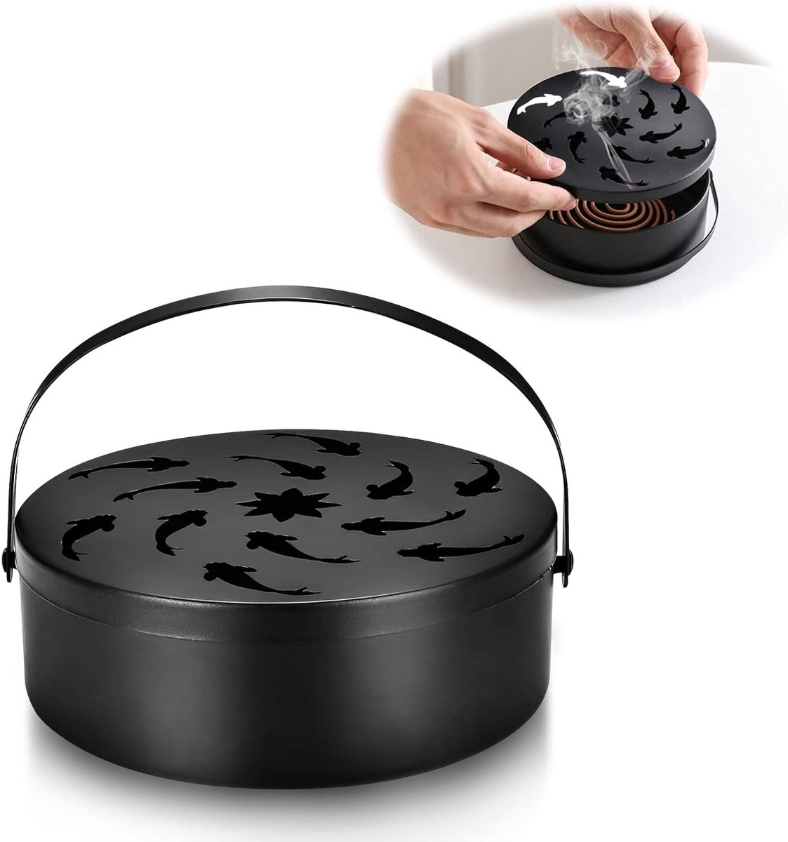Verplaatsbare Muggensprayhouder voor Rookspiralen, Ronde Holle Metalen Muggenspiraalhouder, Aromatherapie en Incensestokhouder voor Muggen (Zwart)