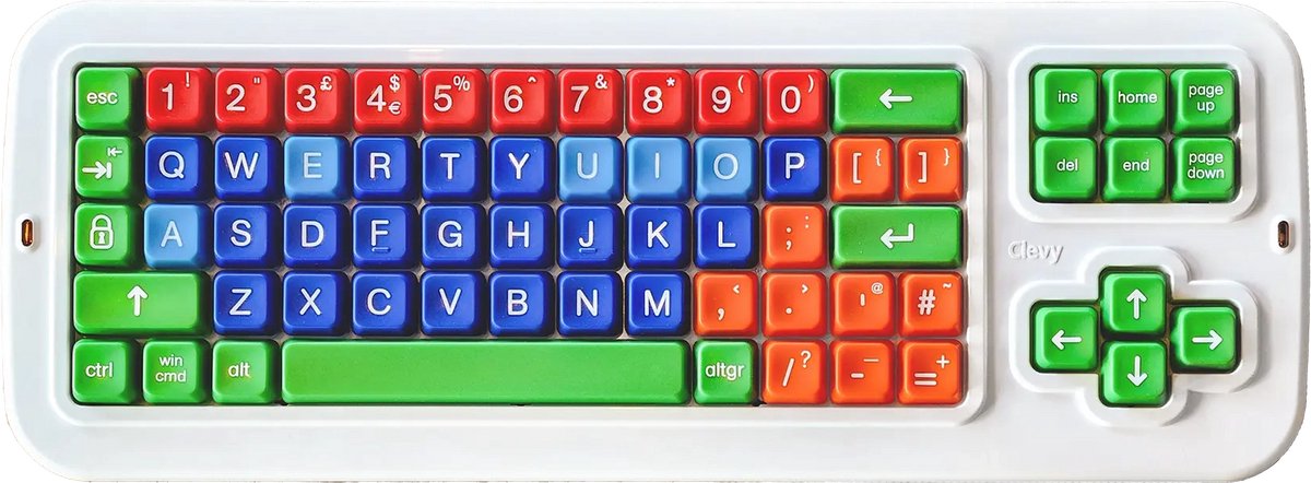 Clevy Keyboard 3 – Gekleurde toetsen – Grote toetsen – QWERTY US-int. – Uppercase (hoofdletters) - Bluetooth & USB – Voor Laptop, PC, Tablets, Chromebooks en Smartphones