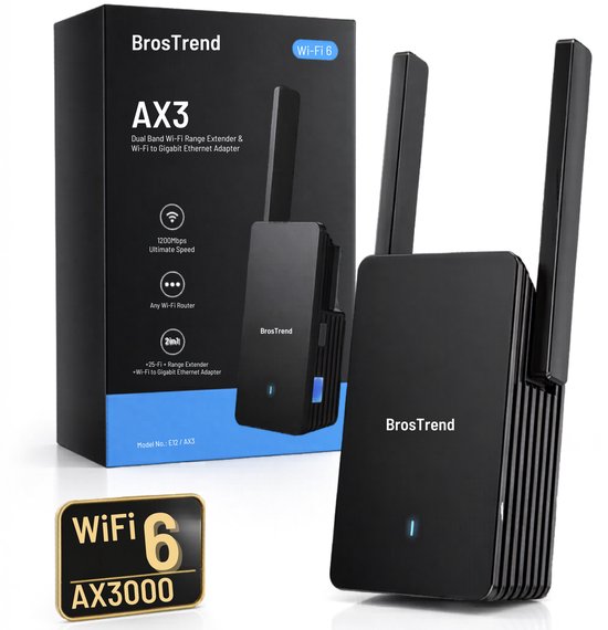BrosTrend AX3 Premium Wifi Booster - WiFi 6 - 3000 Mbps - BrosTrend® - €59,95