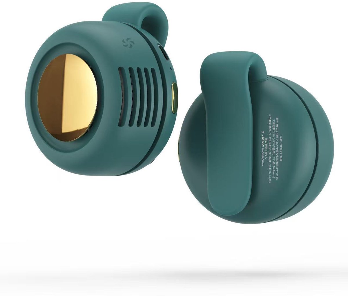 Groene Mini Hangende Cycloon Ventilator – 360° Verstelbaar, USB Oplaadbaar & Klembaar
