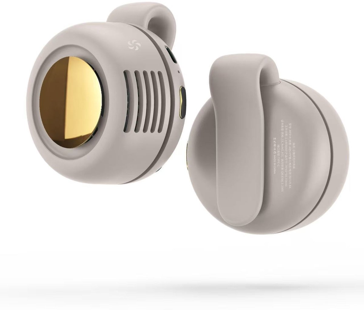 Creme Wit Mini Hangende Cycloon Ventilator – 360° Verstelbaar, USB Oplaadbaar & Klembaar