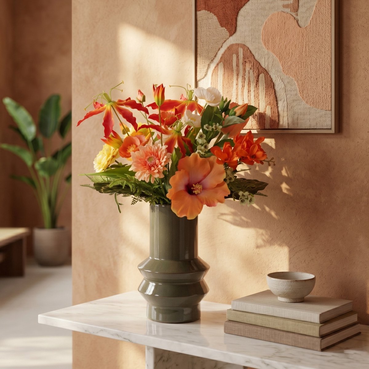 maxifleur Kunstplanten Handgebonden Kunstboeket Amber Praag - Rose/Oranje 50cm Meerkleurig