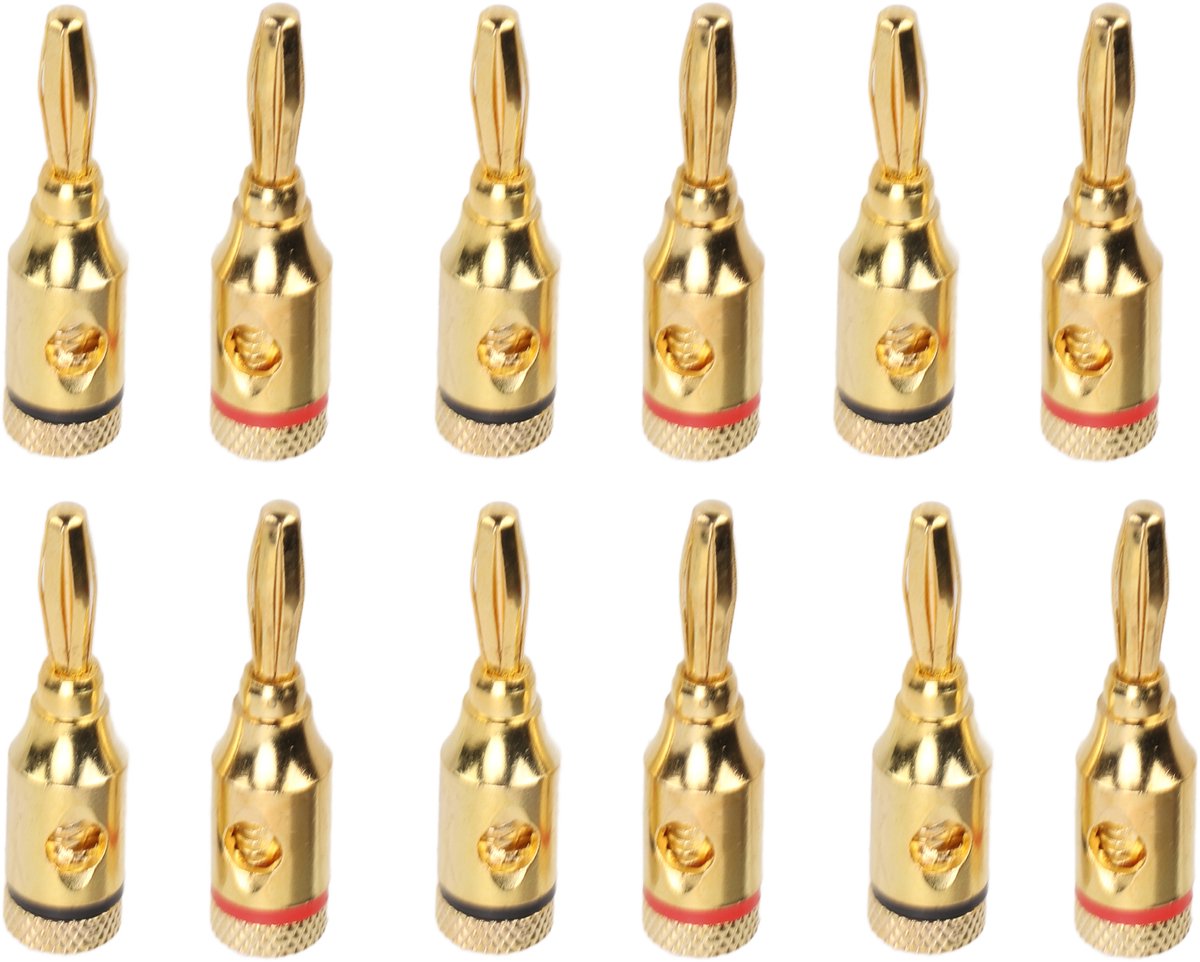 Cuhostki 12 Stuks - Bananenstekkers Audio Connector Verguld Rood Zwart Luidspreker Aansluiting