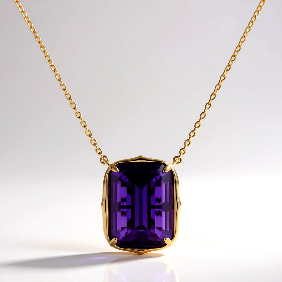 Cavill - 14K Geel Gouden Halsketting met 7,794 ct Achthoekige Zambia-Amethist - Elegante Paarse Edelsteen Ketting - Luxe Klassiek Sieraad 45 cm