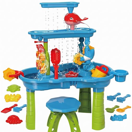 Kiddel 3 in 1 XL watertafel / zandtafel inclusief accessoires - 3 verdiepingen waterspeelgoed, zwembad speelgoed 3 jaar