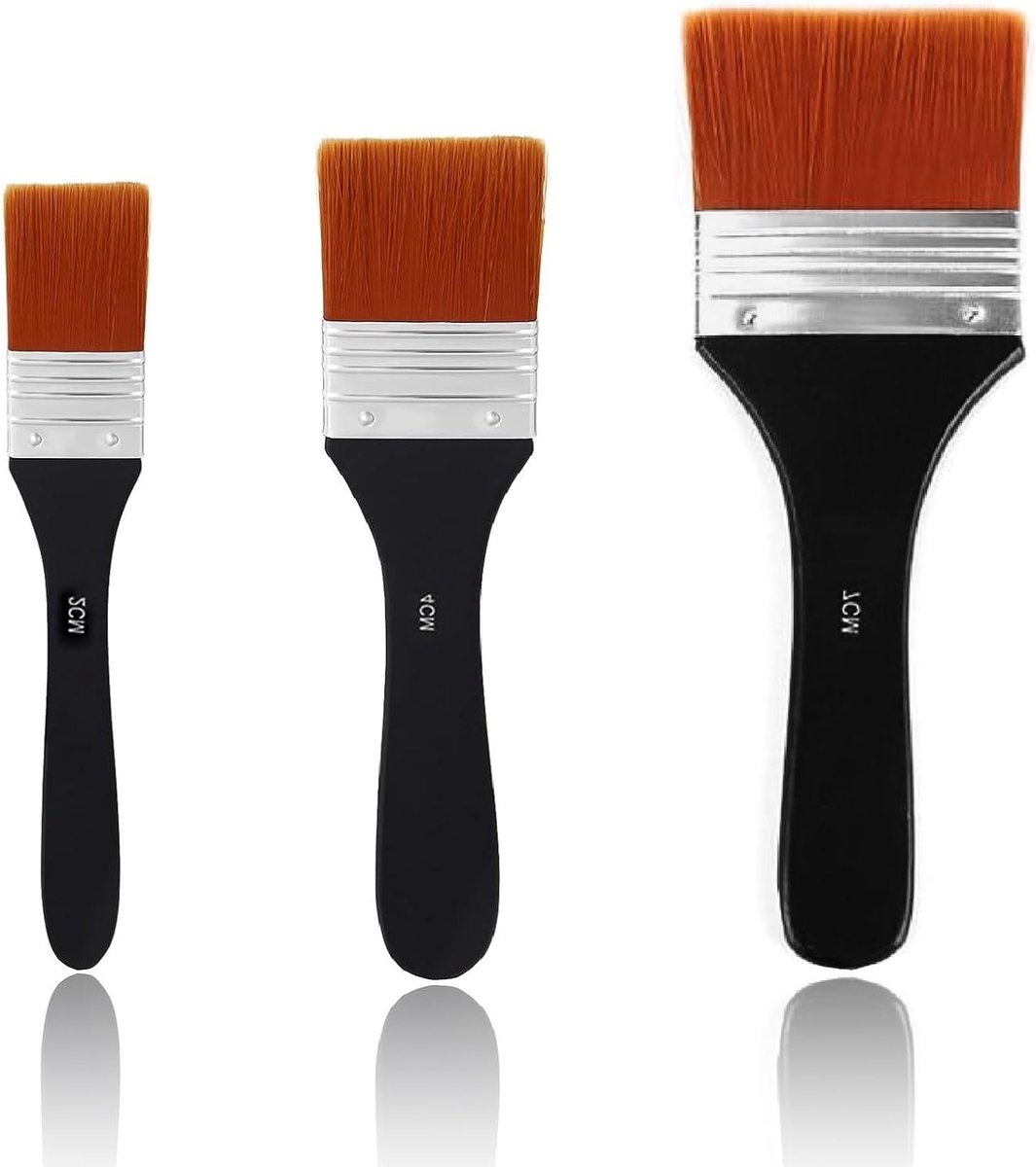 Acrylverf Kwasten Set van 3 Stuks - Professionele Flachkwast, Nylon Kwast en Glazuurkwast voor Schilderen en Kunstenaars