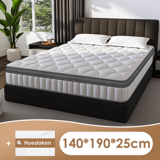 Fukstern Matras 140x190-25cm dik-Tweepersoonsmatrassen-7 zones-Anti-Allergische- Pocketvering Matras met 9-laags Composietstructuur