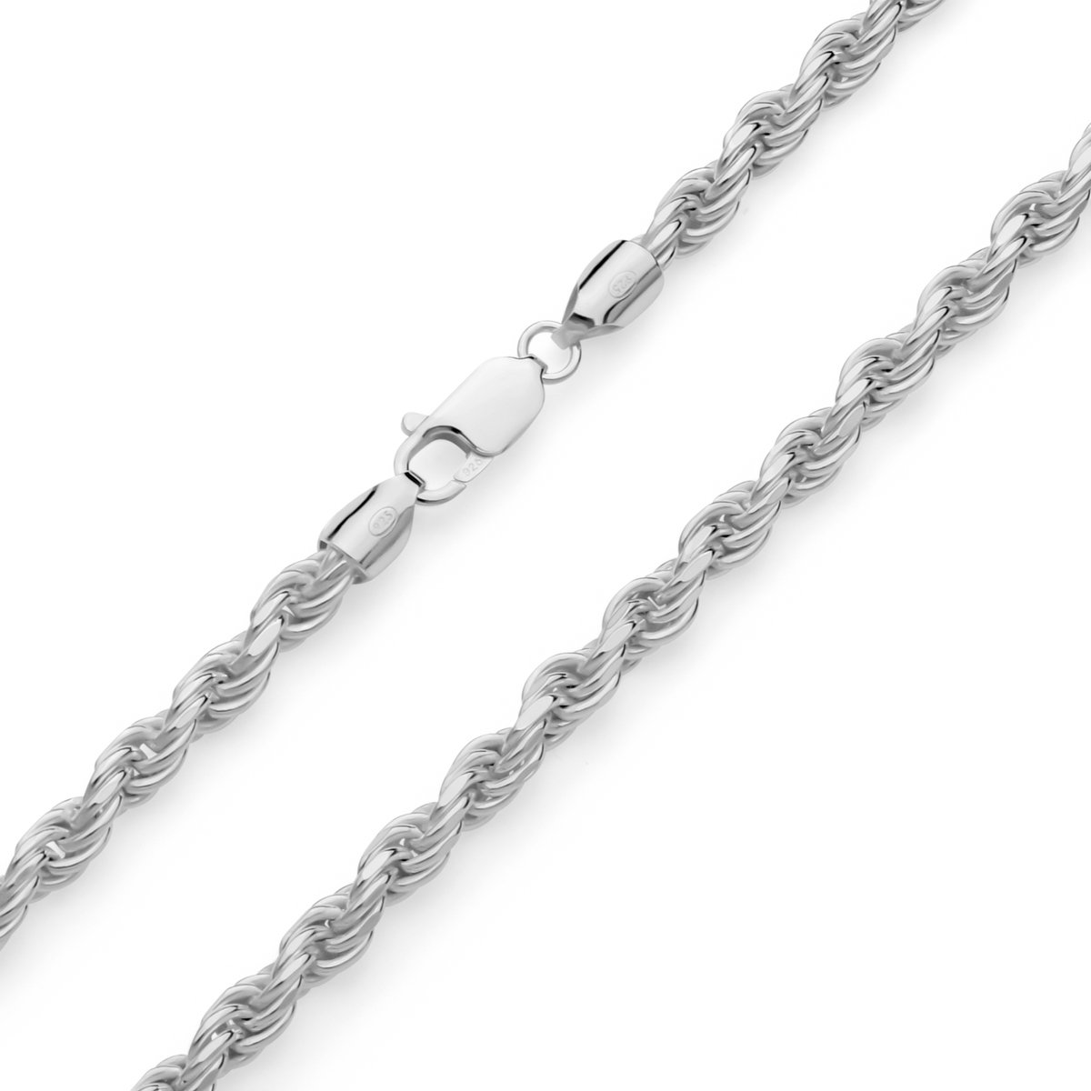 JUXE24-Koord ketting-rope chain-massief 925 zilver-5 mm breed-55 cm lang-39 gram-geslepen