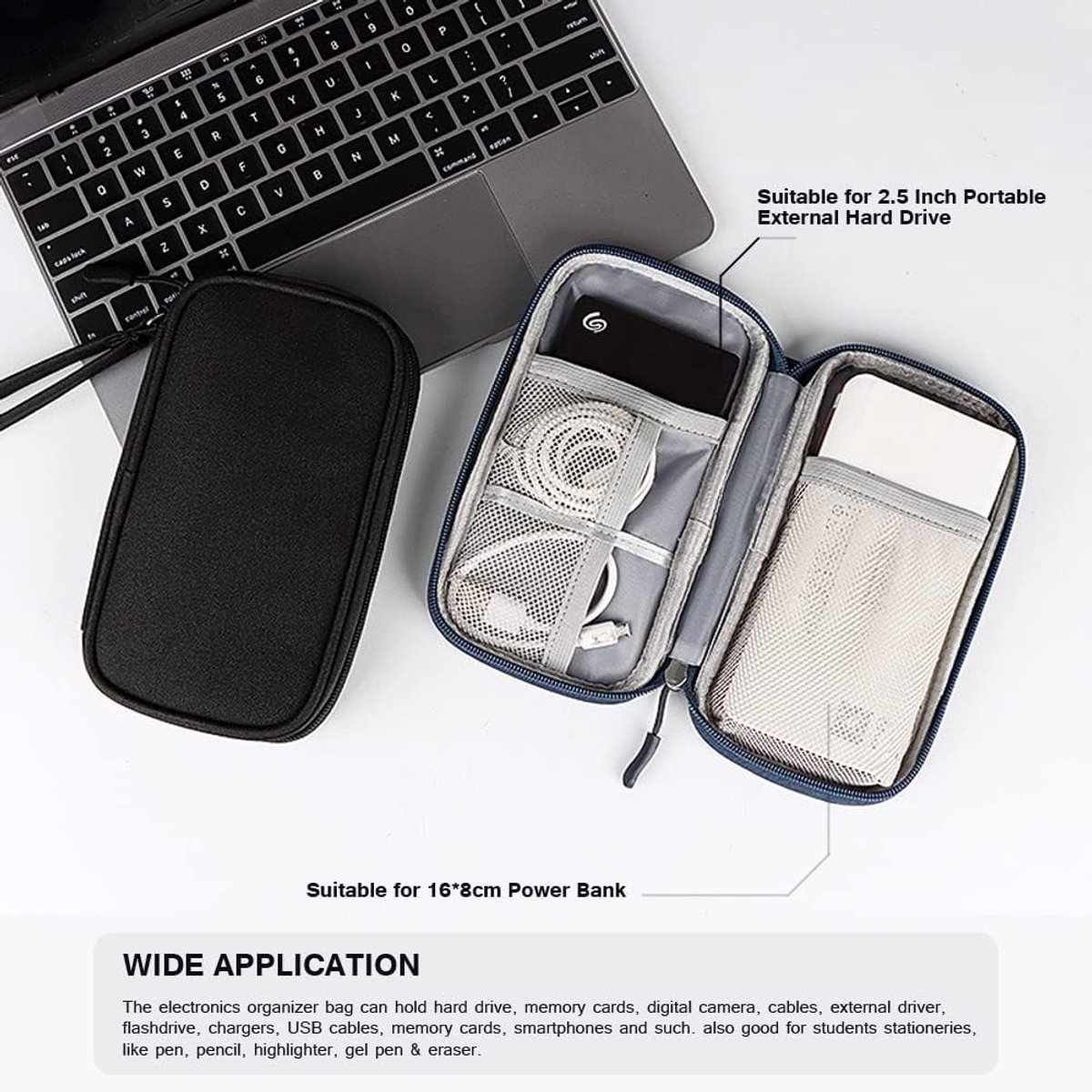 Organizer voor datakabels - Oplader organizer - Organizer voor elektronica - Multifunctionele organizer - Draagbare organizer - 21x12,5x6 cm - Verdikte stof - Vakjesindeling - Geschikt voor oordopjes, powerbank, USB-harde schijf, SD-kaart - Grijs – foto 8
