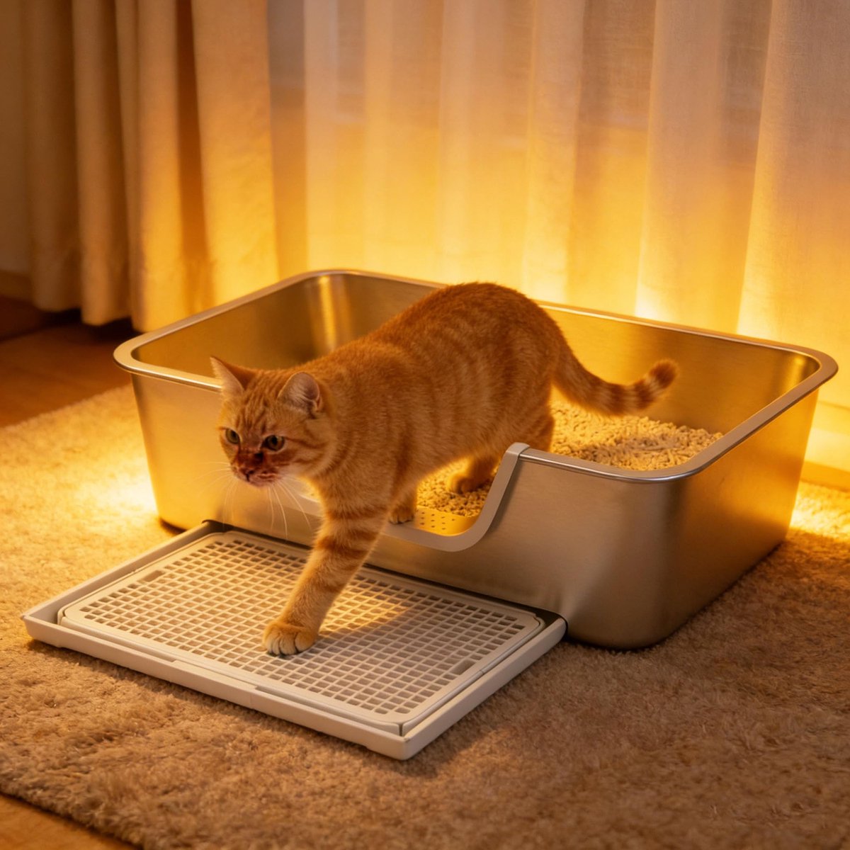 Epochglo Massief RVS Kattenbak XXL met Zeef - 60x40x20cm - RVS Toilet voor Grote Katten - Hoge Rand & Lage Instap - Geurvrij & Hygiënisch - Kras Bestendig Kattenbakken
