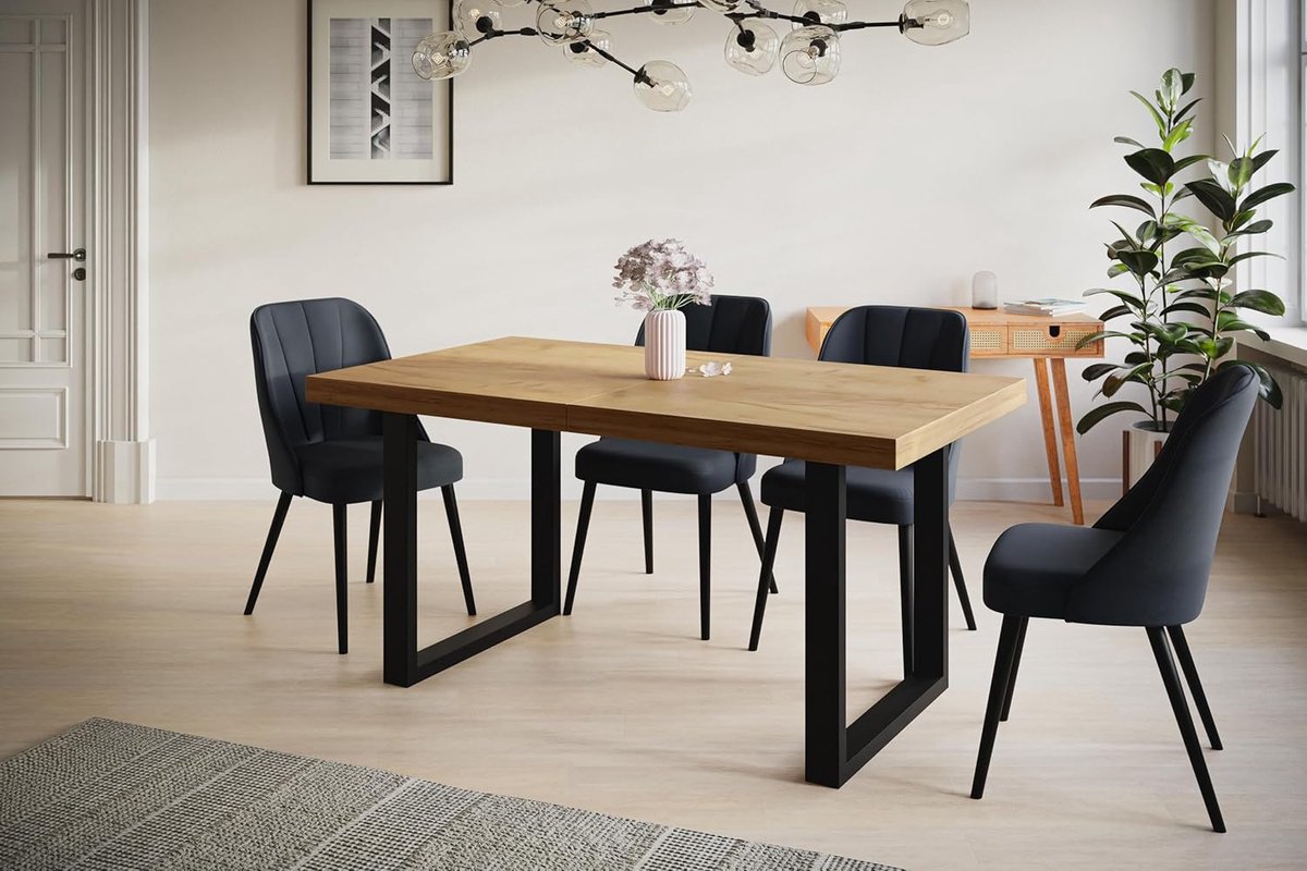 Eettafel Uitschuifbaar 140-240x80 cm Industriële Rechthoekige Keukentafel 6-10 Personen Craft Natuurlijk Zwart - Vermissen