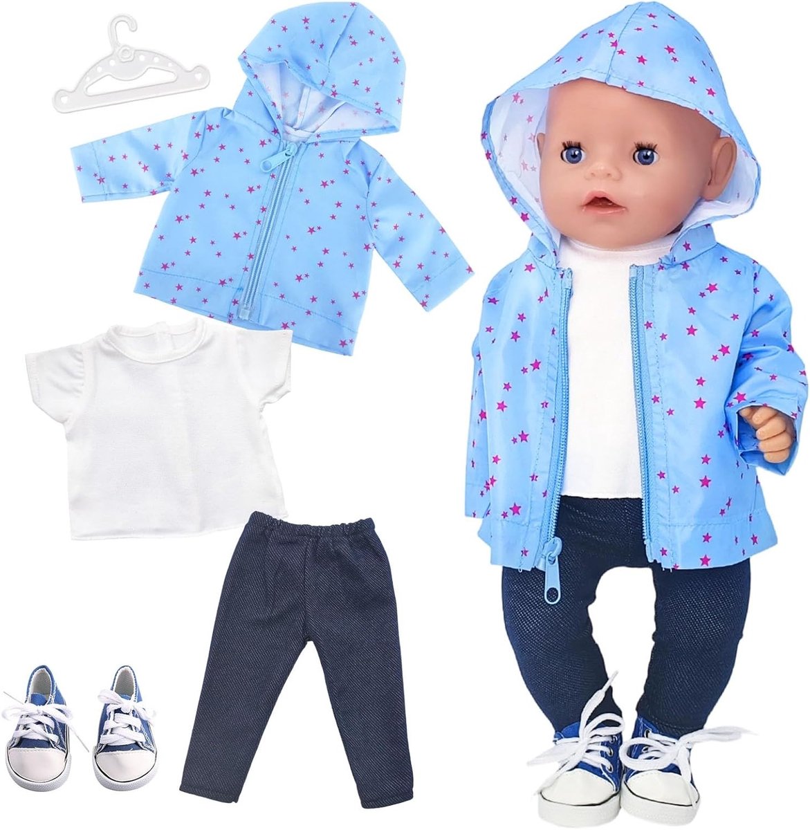 Kledingset voor poppen van 35-45 cm - 5-delige set in blauw, perfect voor baby poppen