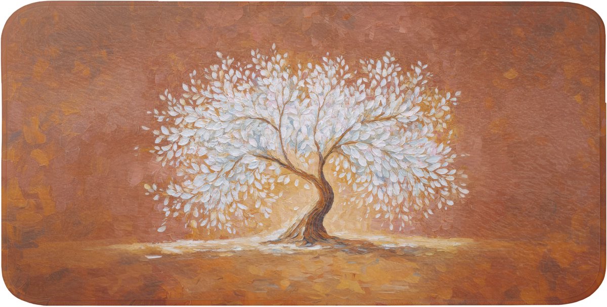 Badmat 120x60 cm - Antislip - Abstract - Boom - Wit - Bladeren - Badmatten voor badkamer - Badkamermat - Douchemat - Badkamer mat