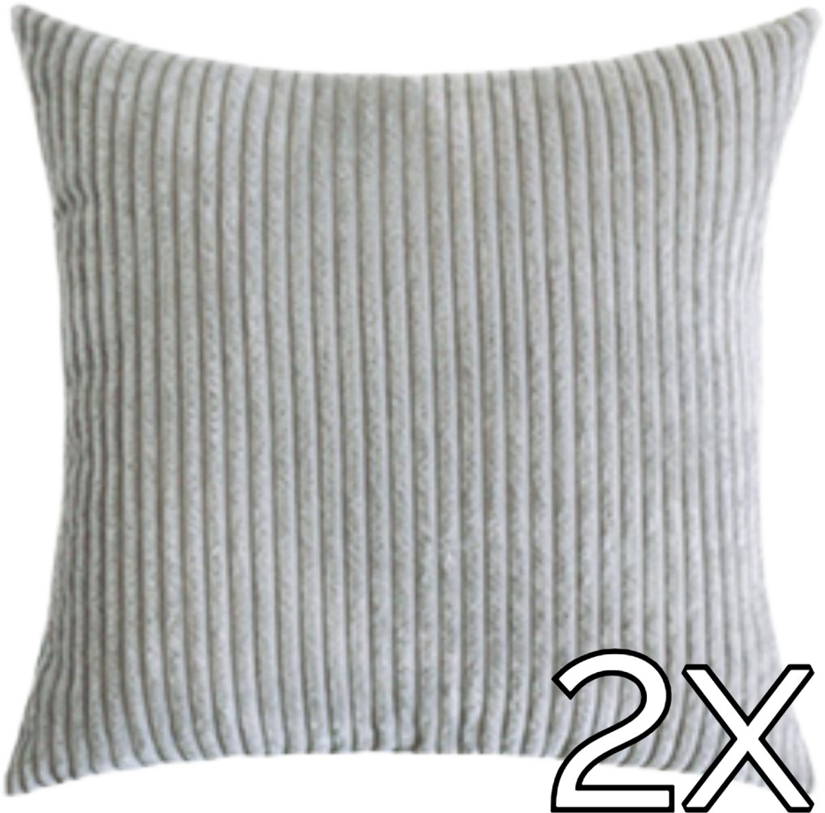Mainius Kussenhoes Zachte Ribstof (2 stuks) - Licht Grijs/Silver Grey - 45x45 cm - Gestreept Corduroy Kussenhoes - Ribfluweel Kussen - Sierkussen Zonder Vulling - Bankkussen / Zetelkussen / Decoratiekussen - Vele diverse kleuren Zilver Grijs (2x)