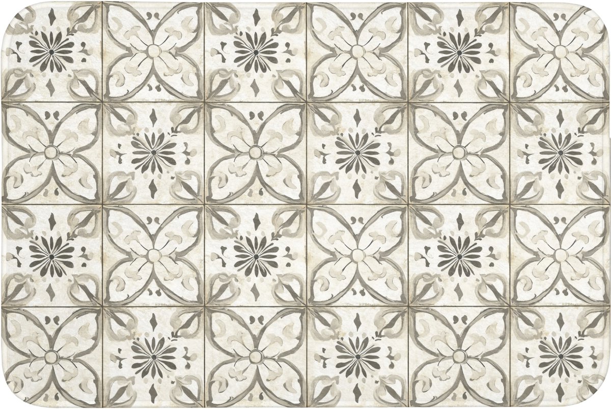 WC mat 90x60 cm - Antislip - Antiek - Tegel - Beige - Toiletmat - Vloermat - Douchemat - T