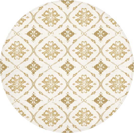 Badmat rond 70x70 cm - Antislip - Ornament - Klassiek - Goud - Badmatten voor badkamer - Badkamermat - Douchemat - Ronde badkamer mat