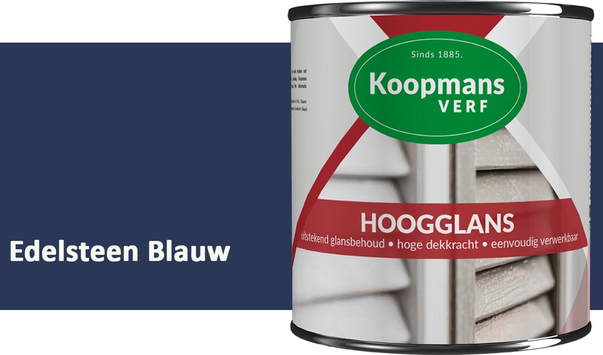 Koopmans Hoogglans Lakverf Binnen & Buiten – Voor Hout en Metaal – Krasvast – Hoge Dekkracht – Kozijnen, Deuren & Meubels – Edelsteen Blauw – 2,5 l