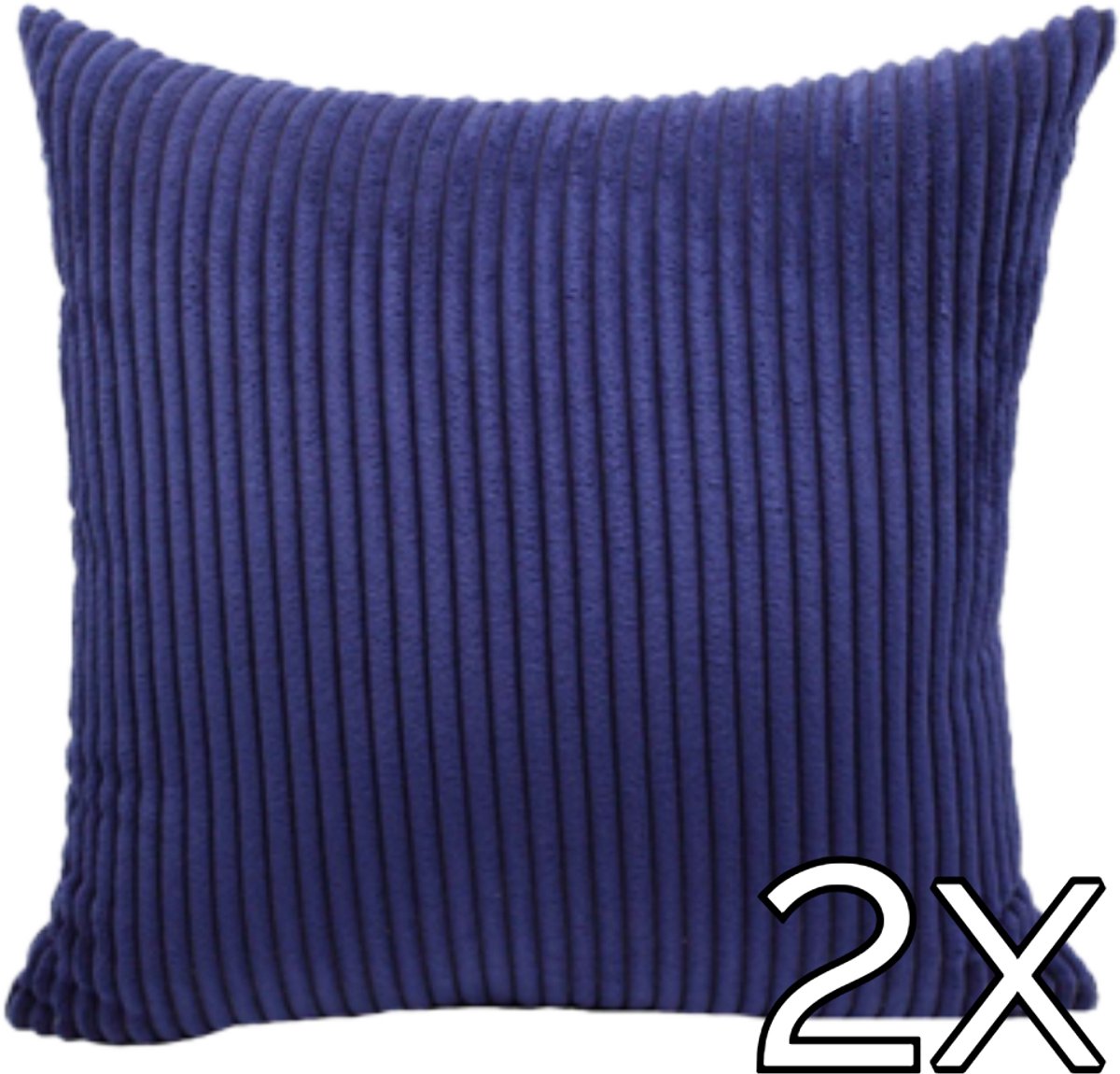 Mainius Kussenhoes Zachte Ribstof (2 stuks) - Dark Blue - 45x45 cm - Gestreept Corduroy Kussenhoes - Ribfluweel Kussen - Sierkussen Zonder Vulling - Bankkussen / Zetelkussen / Decoratiekussen - Vele diverse kleuren