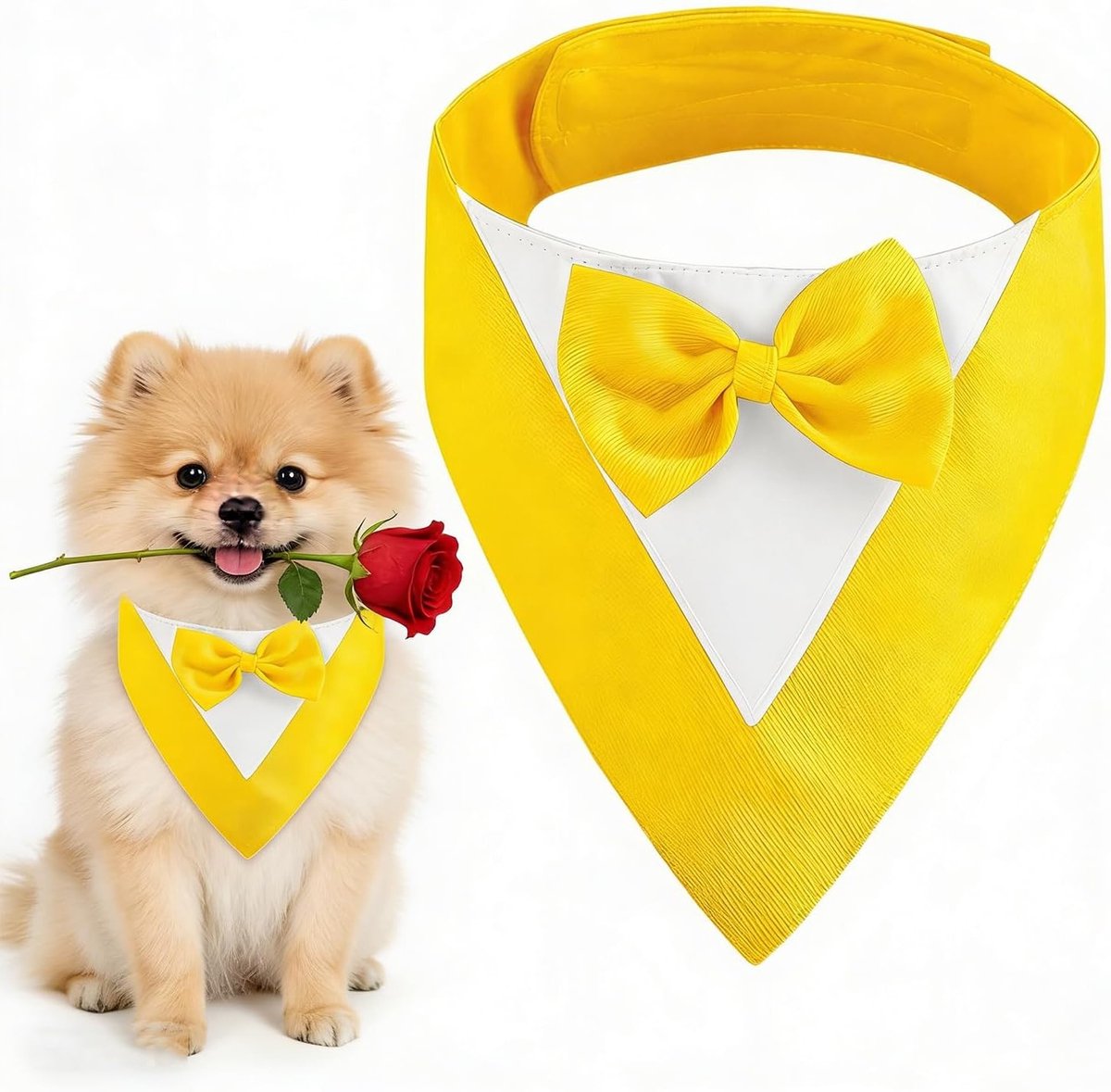 Hondenkostuum met Strik, Hondenhalsband voor Trouwen, Feestjes en Verjaardagen voor Kleine Honden (Hals: 20-30cm, Geel) - Perfect voor Speciale Gelegenheden, Hondenaccessoires en Dierenmode