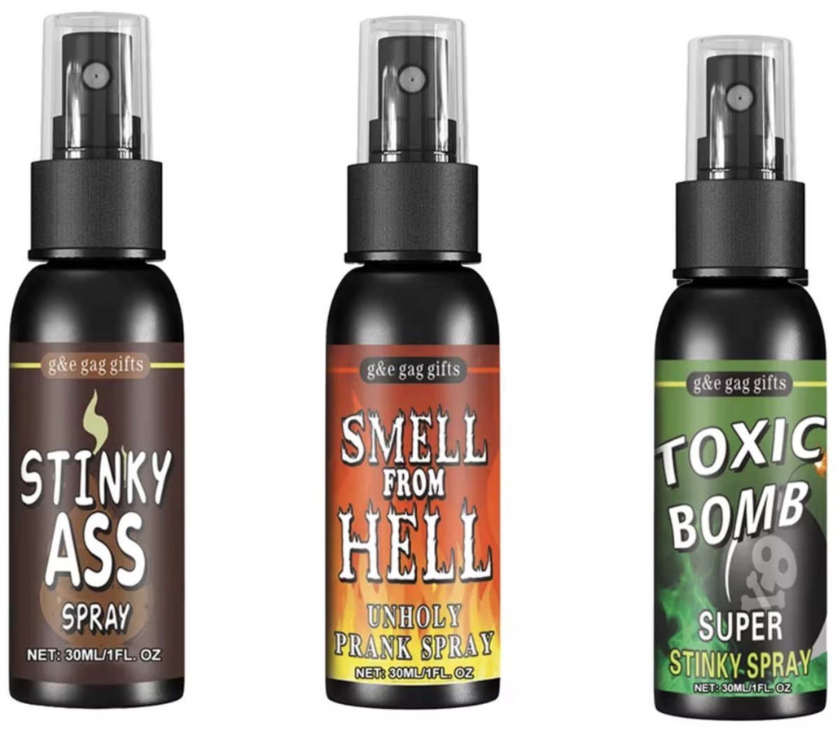 Liquid Ass Fartspray – Set van 3 stuks – Stinkspray / Scheetspray – Fopartikel voor 14+
