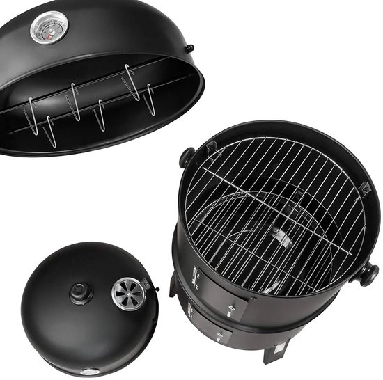 Damenzo - Bbq - Bbq houtskool - 3 in 1 - Grill - Grill apparaat - Rookoven - Buiten koken - Met deksel en thermometer - Ø45cm - Zwart van Merkloos — afbeelding 3