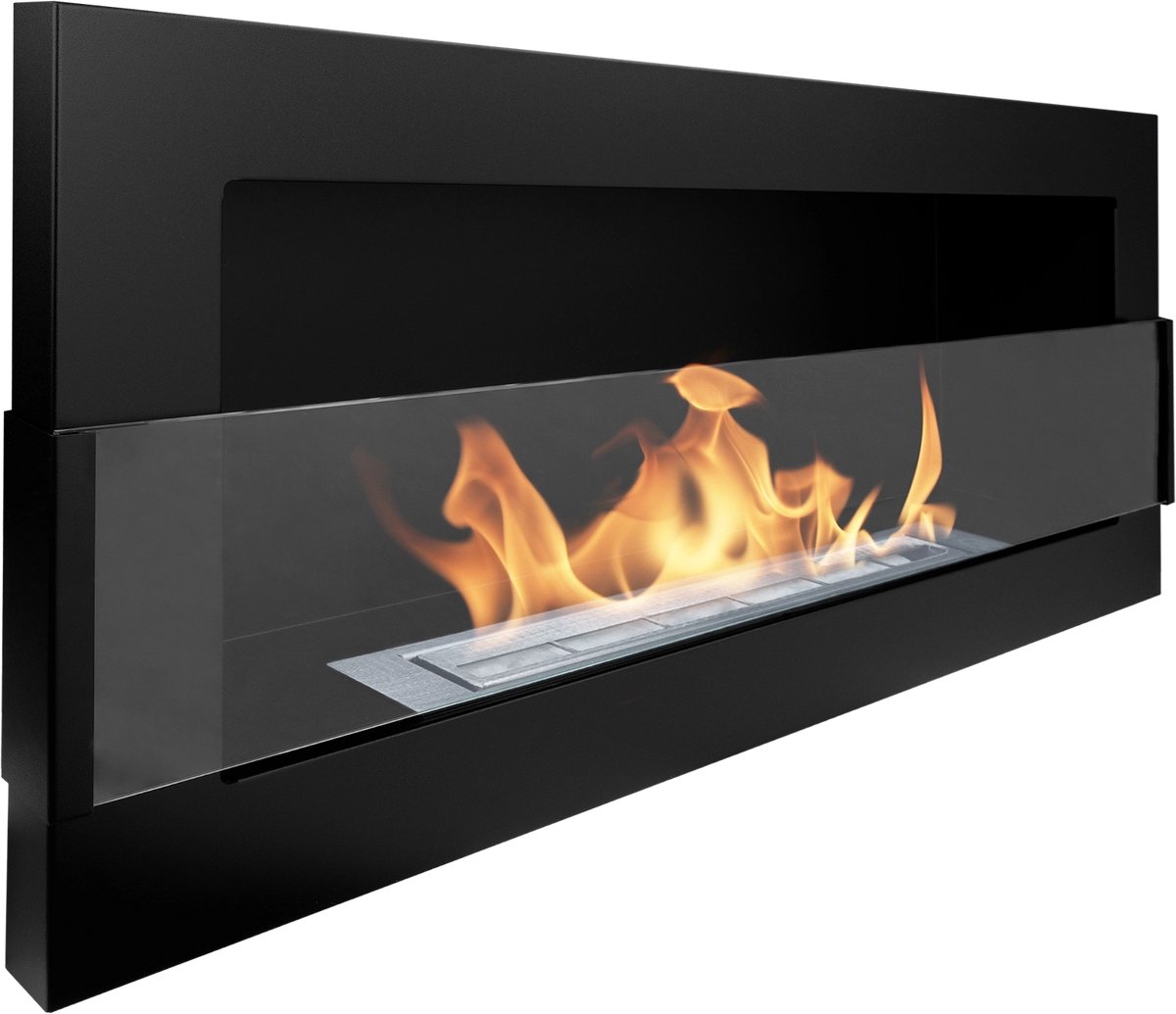 Bio-ethanol haard wand 900x400 zwart mat met glas - moderne wandhaard zonder schoorsteen