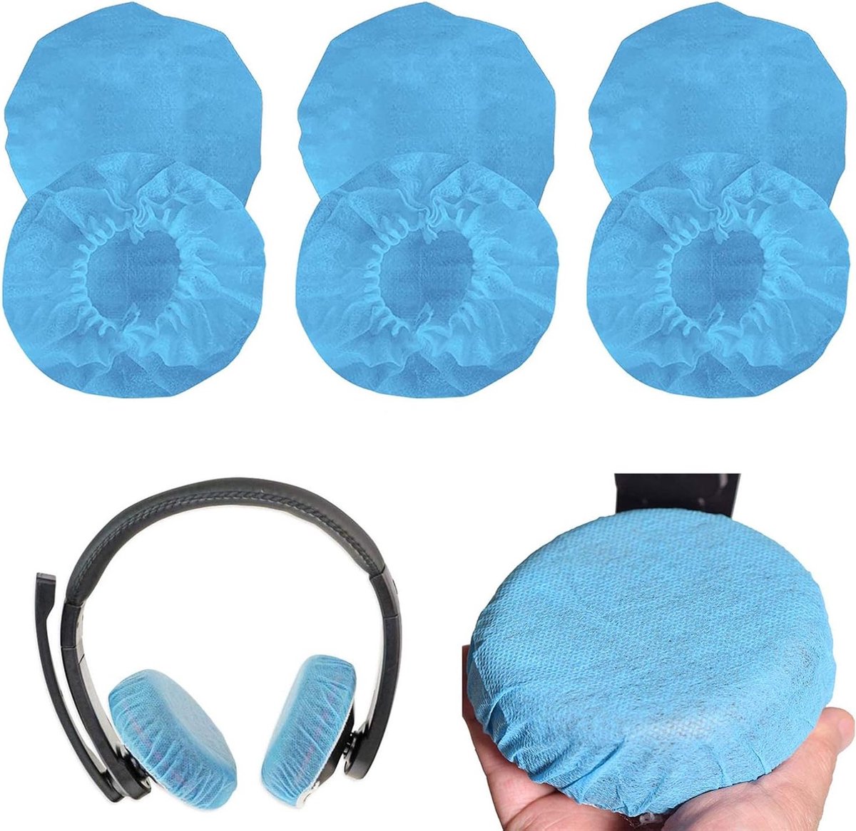 Verwisselbare en Stretchy Hoofdtelefoonhoezen, 100 Paar, Beschermend tegen Bacteriën en Stof voor On-Ear Hoofdtelefoons met 9 tot 10,5 cm Oorkussens, Blauw