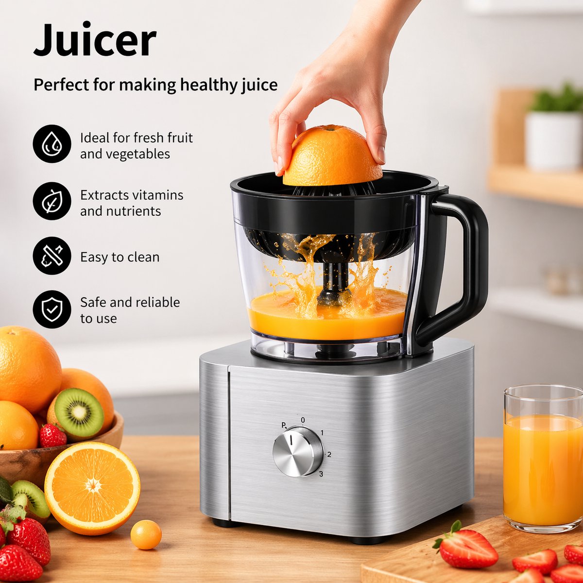 Hennova Keukenmachine - Blender - Mixer - Foodprocessor - Antislip voetjes - Gemakkelijk te gebruiken - Verschillende snelheden - 1100W - Zilver — afbeelding 6