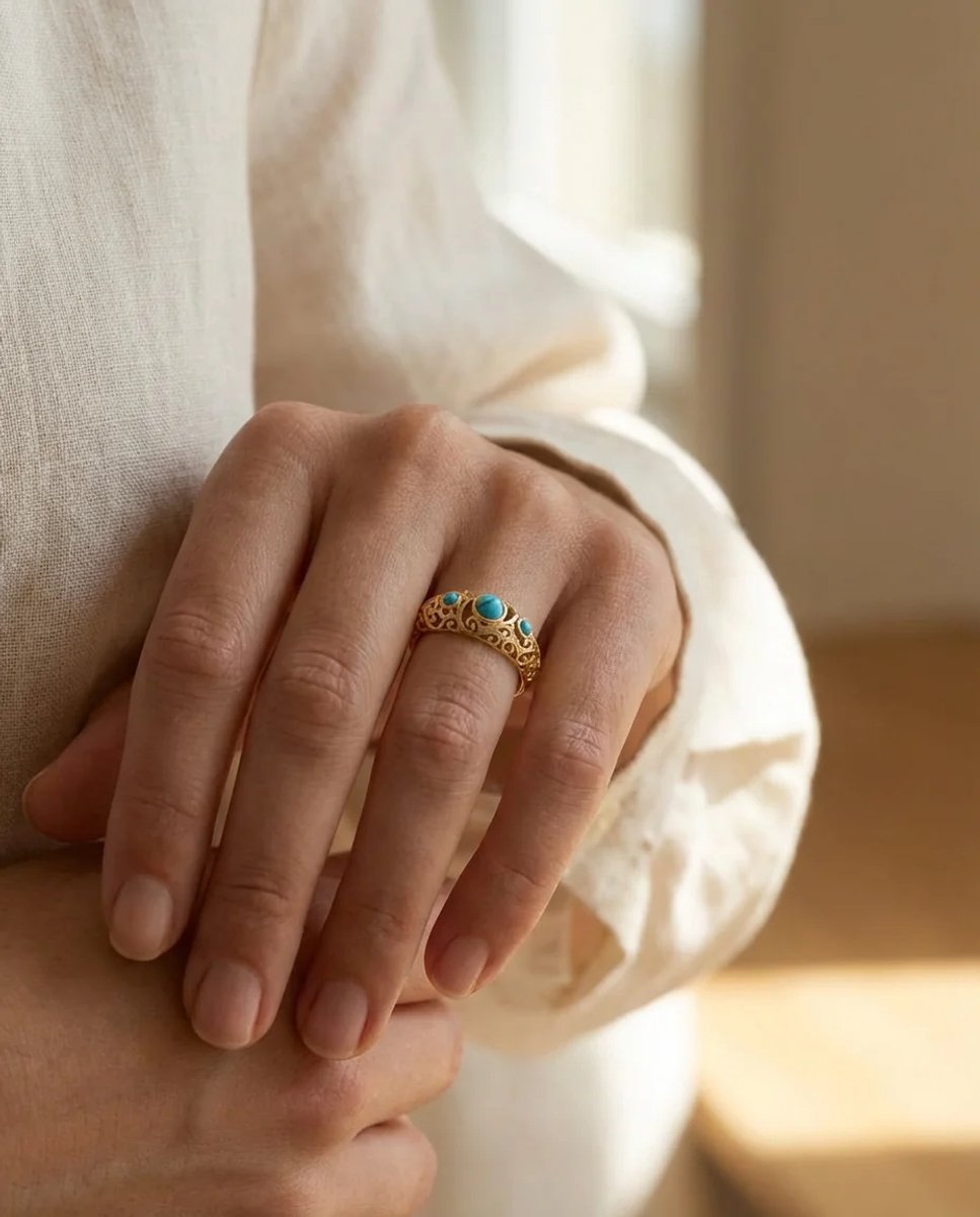 Dorvina Vintage Dames Ring Blauw Steen Verstelbaar Goudkleurig